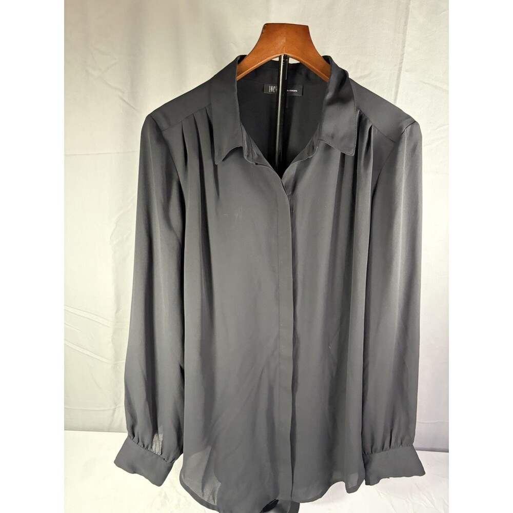 INC Dress Shirt Black Button Down Polyester Female Size L